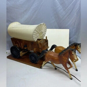 Vintage western 2 horse and wagon working plugin lamp rs01